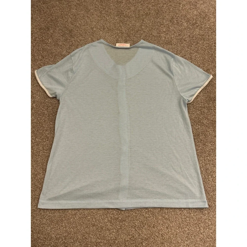 Carriage Court Pajama Top Womens Medium Blue Excellent Embroidered Pointelle